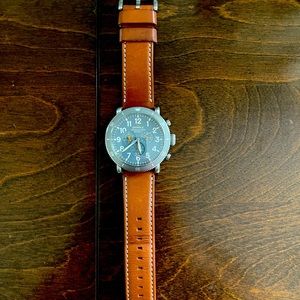 Mens Shinola “the runwell” sport chronograph grey dial leather strap 48mm